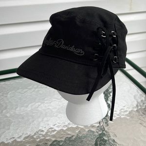 Harley Davidson Newsboy Cap Adjustable Hat Lace Up Front One-Size